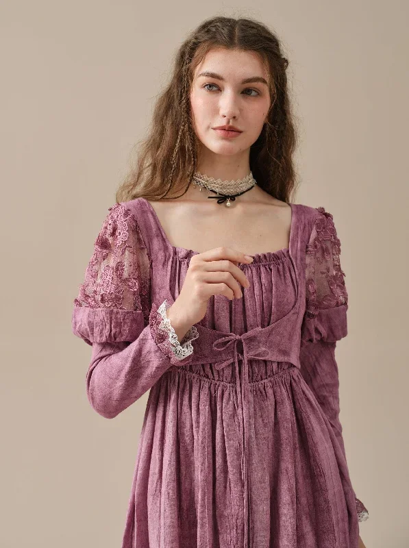 Edwina 22 | Lace regency linen dress